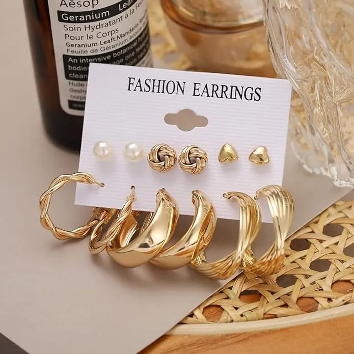 Trending Gold Plated Studs and Hoops Earrings Combo of 6 Pairs Destiny Jewels