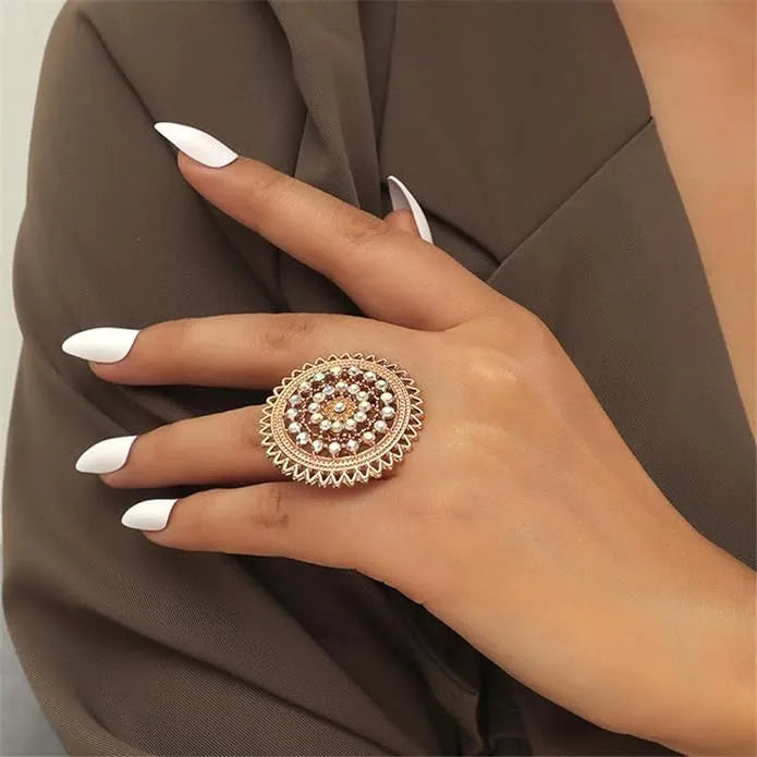 Boho Vintage Big Round Statement Gold Plated Ring - Set Of 1 Destiny Jewels