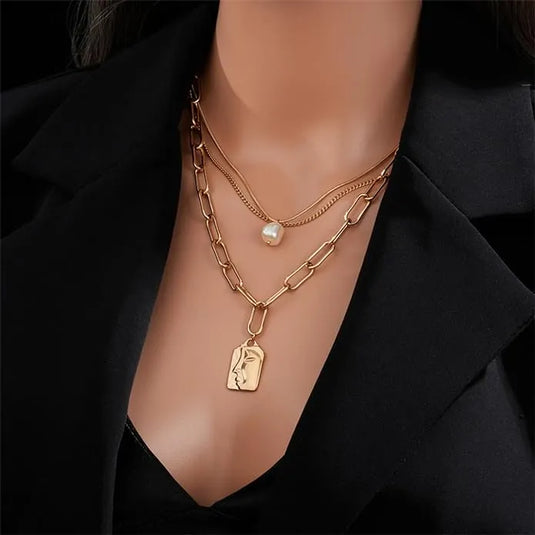 Fashion Stylish Metal Multilayer Chain Heart Shape Pendant Necklace With Adjustable Chain Destiny Jewels