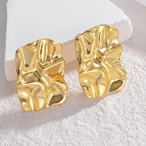 Hammered Rectangle Stud Earrings