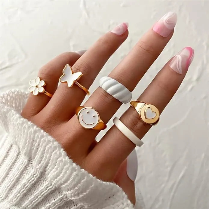 Latest Trending Bohomia Butterfly White Stone Ring  - Set Of 6 Destiny Jewels