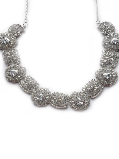 Intricate Cut Work White CZ Necklace Set&quot;