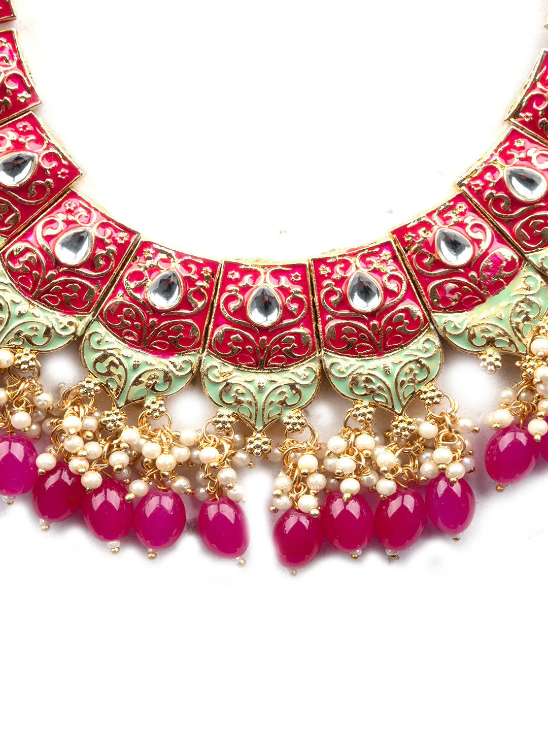 Precious Pink Kundan Meenakari Droplet Necklace Set