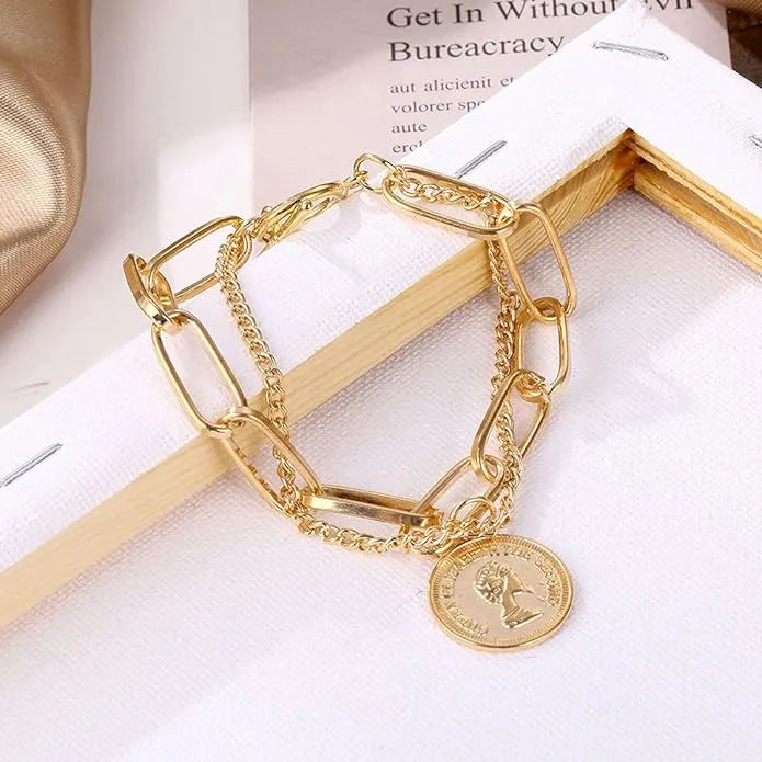 Stylish Coin Head Gold Plated Multistrand Bracelet - Set Of 1 Destiny Jewels