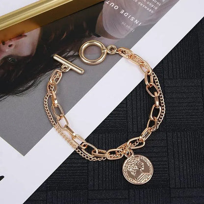 Stylish Coin Head Gold Plated Multistrand Bracelet - Set Of 1 Destiny Jewels