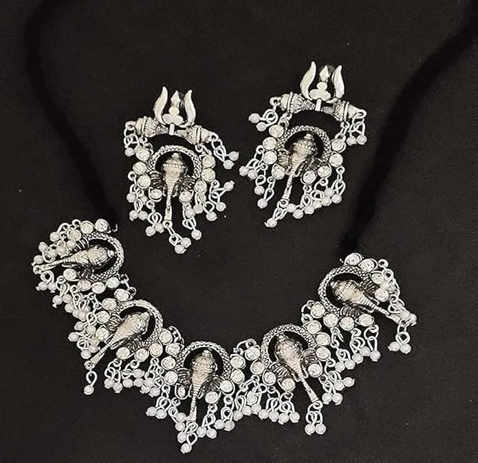 Traditional Oxidised Silver Ganesh Choker Set - Firstglam