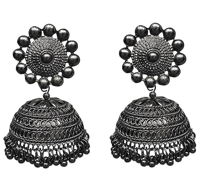 Oxidised Silver Plated Jewellery Set With Jhumkas - Firstglam