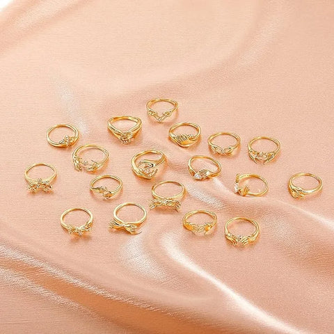 Korean Combo Of 16 Set Hug Hand Retro Simple Gold Plated Ring Set - Set Of 16 Destiny Jewels