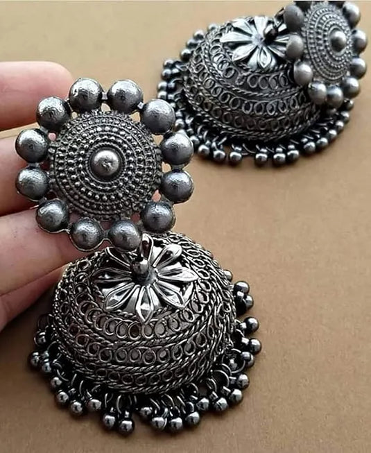 Oxidised Silver Jhumka Earrings - Firstglam