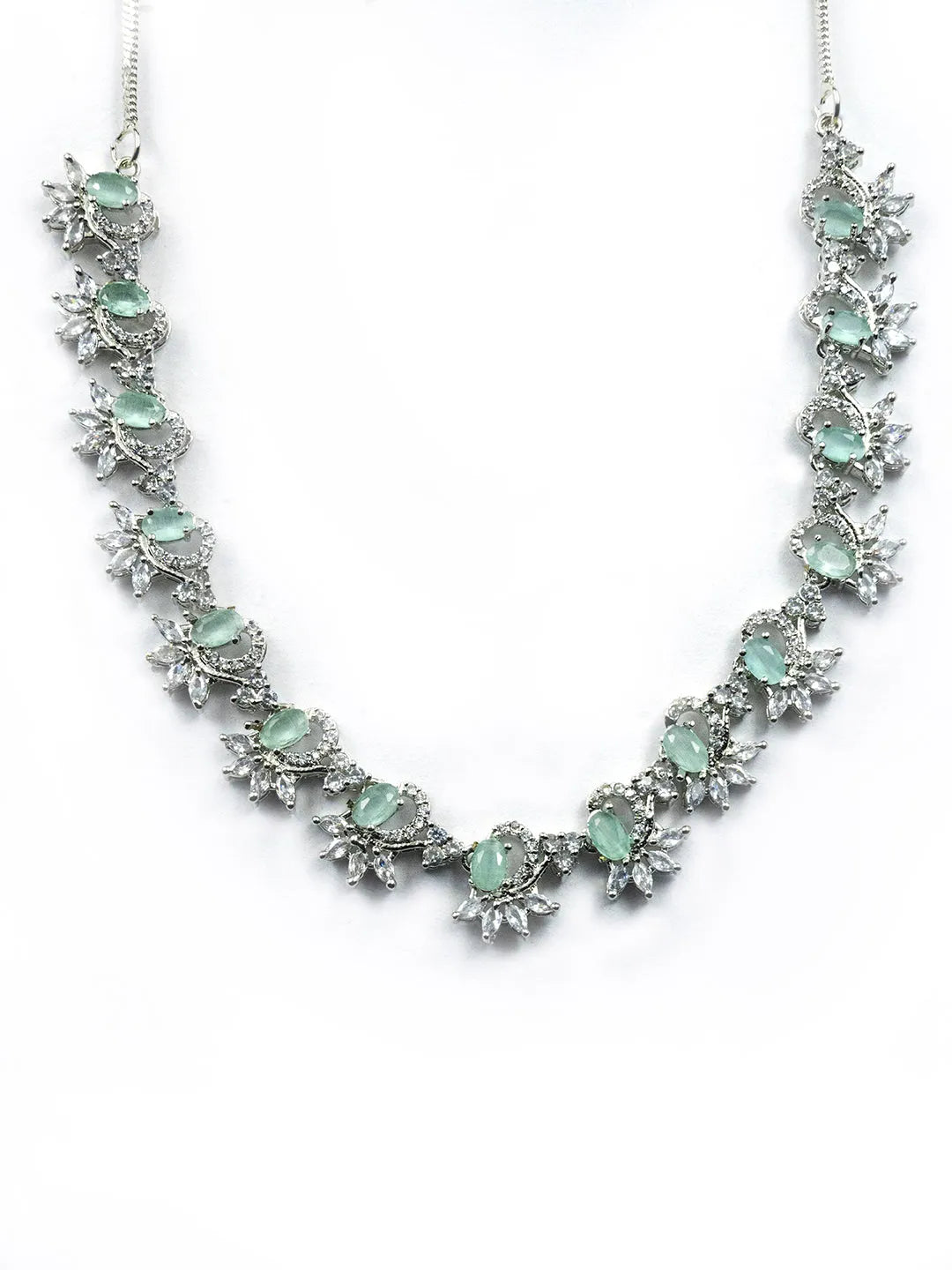 Elegant Turquoise American Diamond Sleek Necklace Set