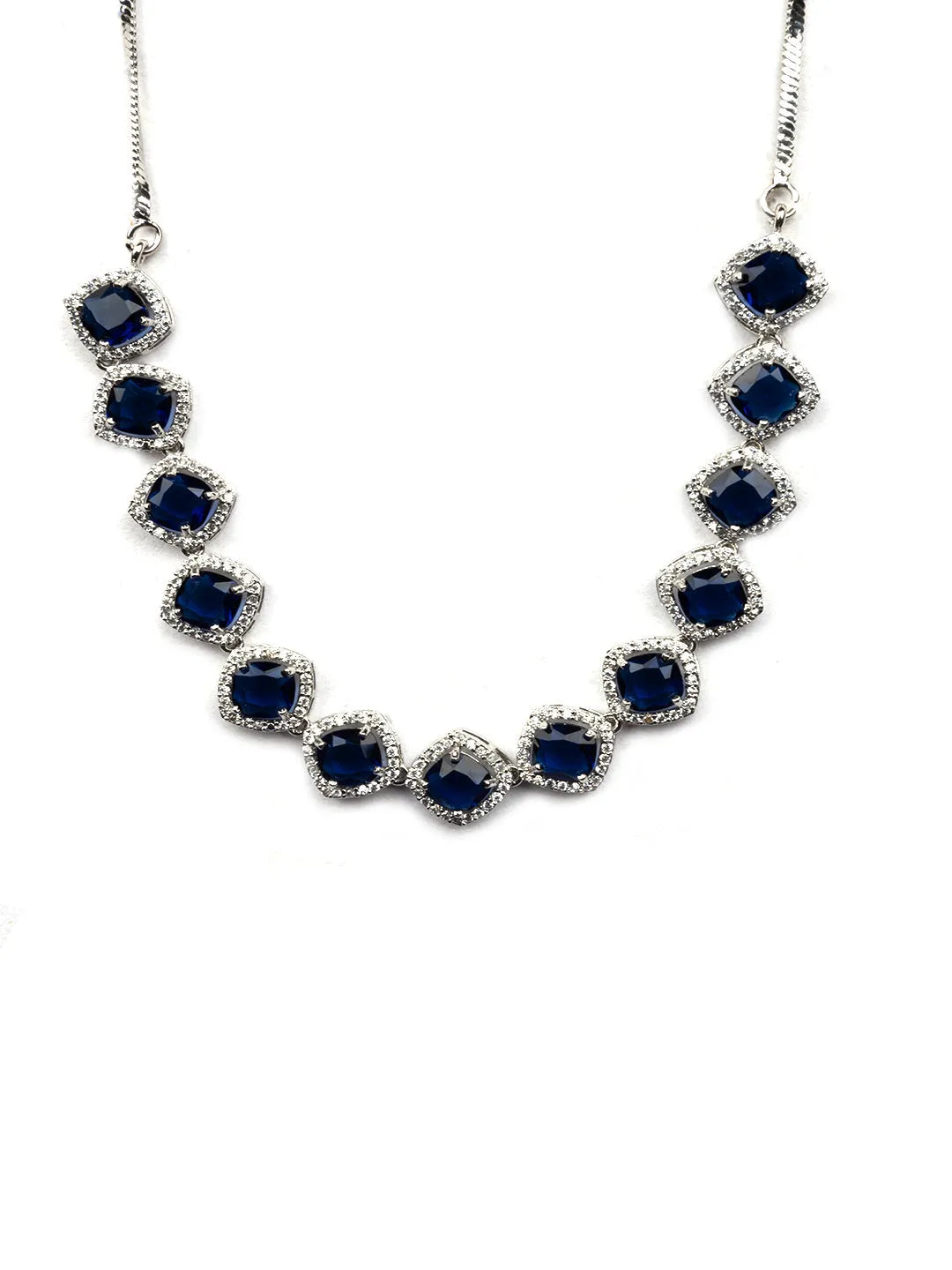 Eternal Sparkle: Bold Blue AD Sleek Necklace