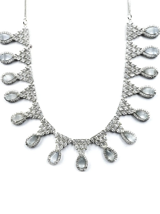 Grey AD-CZ Tear Drop Statement Necklace Set