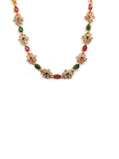 Ruby Green Kemp Studded Sleek Flower Necklace Set