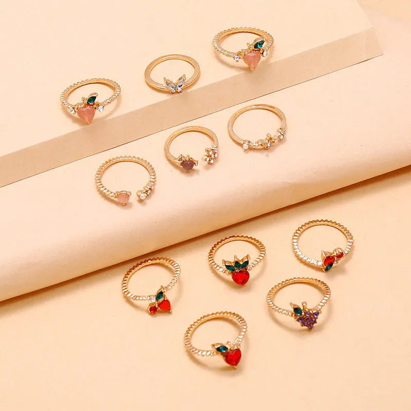 Modern Stawberry Design Gold Plated Ring Set - Set Of 11 Destiny Jewels