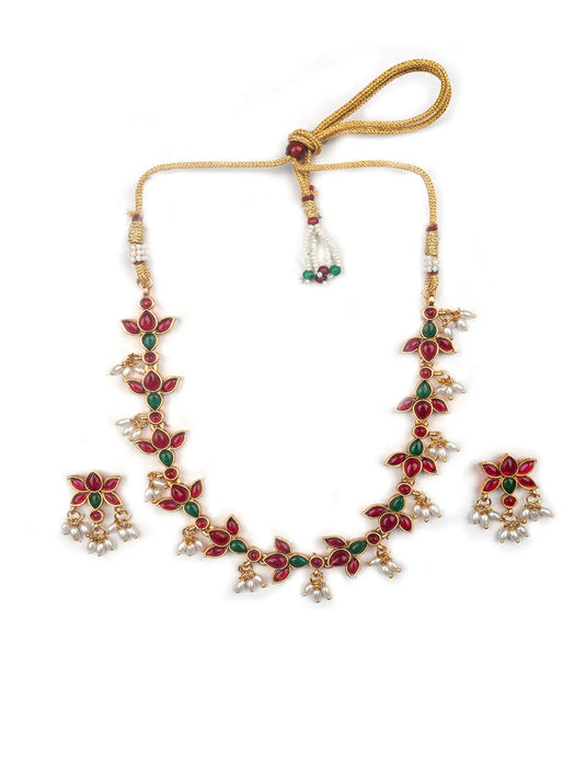 Ruby-Green Lotus Kemp Necklace Set