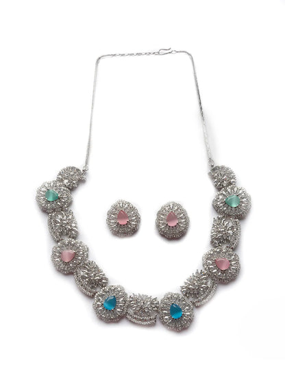 Intricate Cut Work Multicolor CZ Necklace Set&quot;