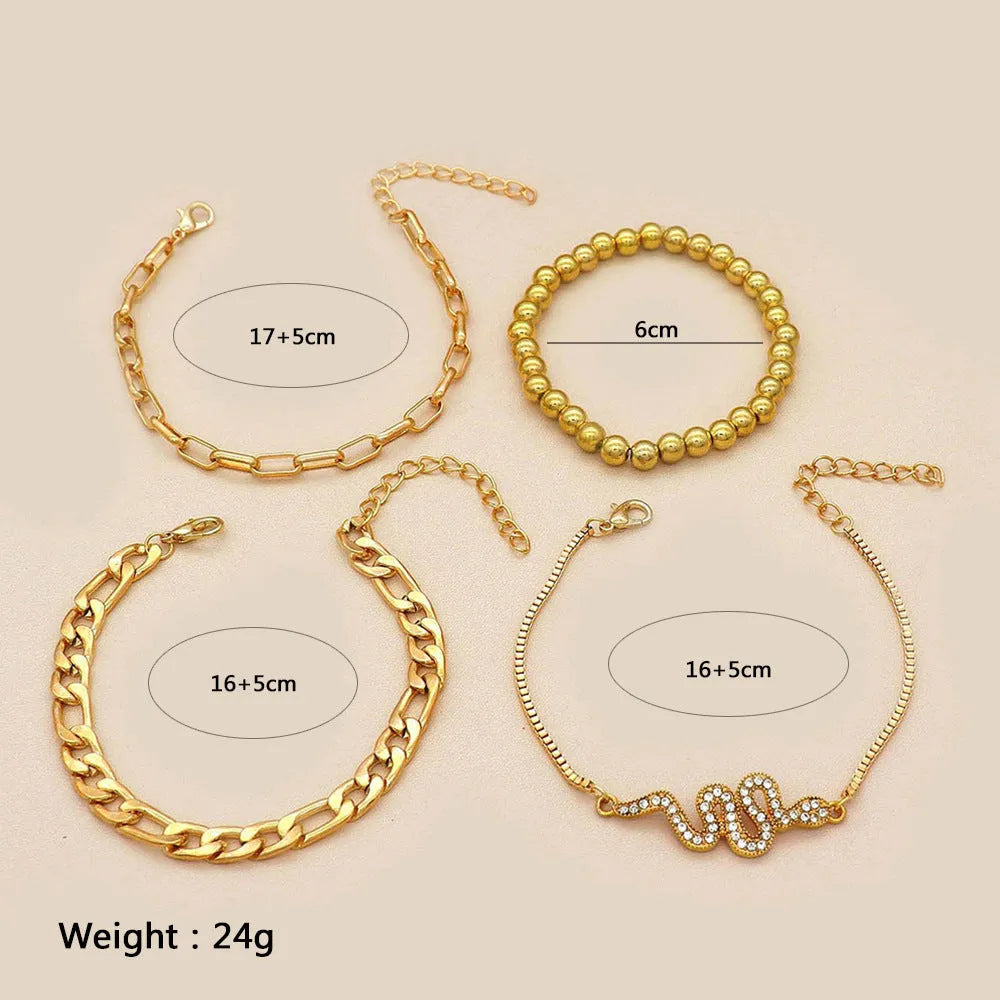 Combo 4Pcs Set Snake Decor With Stone Gold Plated Bracelet (Pack Of 4) Destiny Jewels