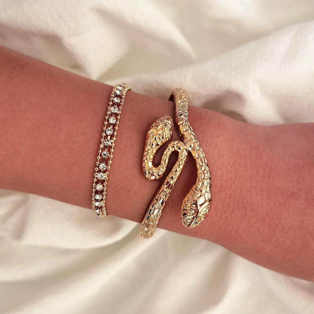 Snake Decor With Stone Gold Plated Bracelet - Set Of 2 Destiny Jewels