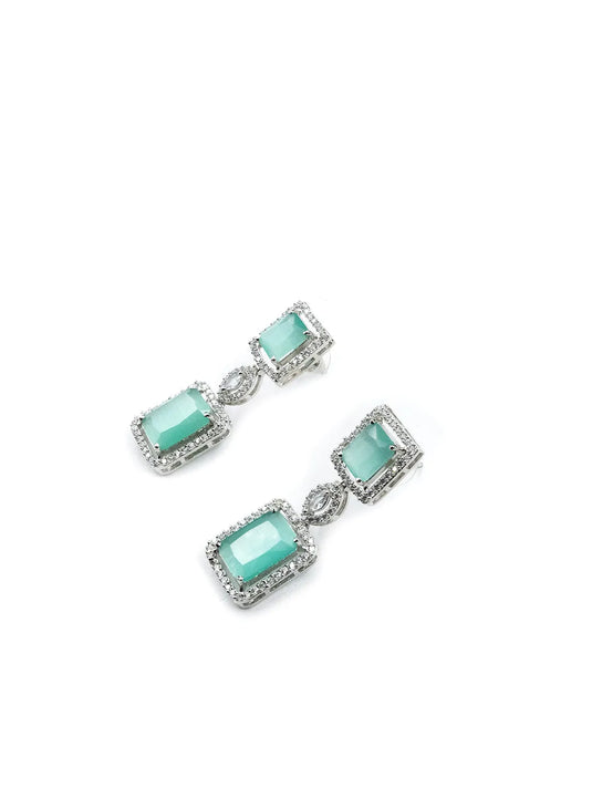 Stunning Turquoise Big Square Cubic Zirconia Necklace Set | Glamorous Jewelry