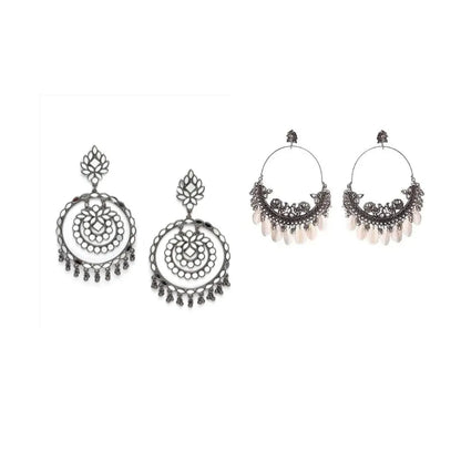 Combo Of 2 Oxidised Silver Plated Mirror Studded Round Shape Drop Earrings Samridhi DC