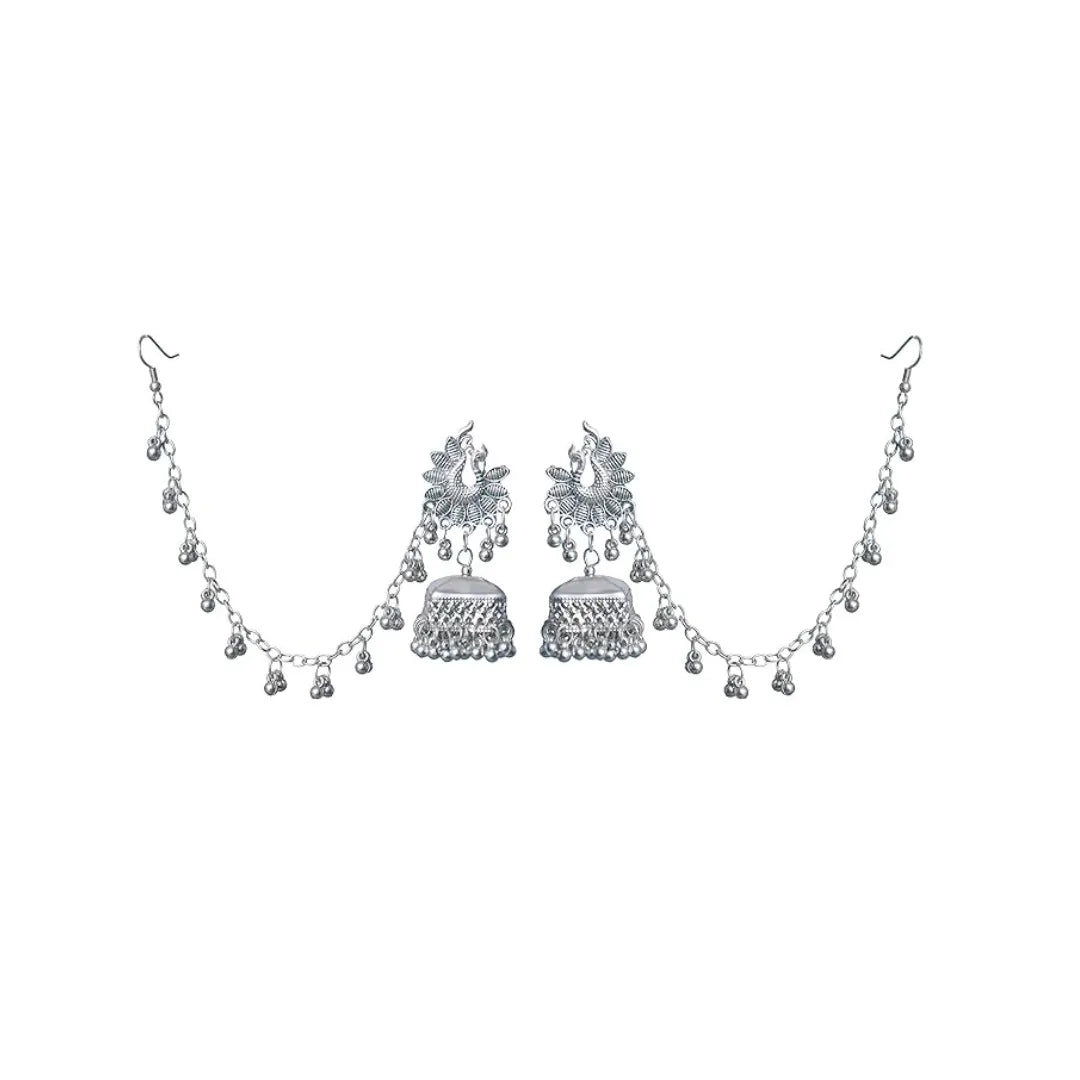 Oxidised Silver Jhumkas Bahubali Earrings - Firstglam