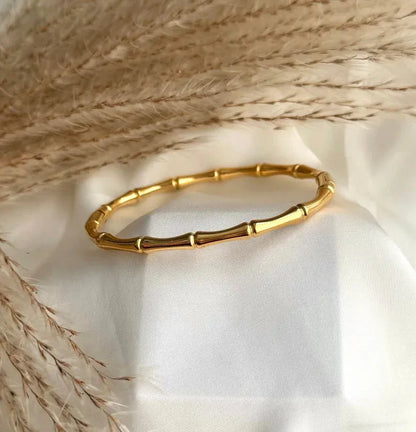 18K Gold Plated Bamboo Waterproof Bracelets Bangle Pearly Palace