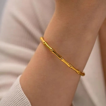 18K Gold Plated Bamboo Waterproof Bracelets Bangle Pearly Palace