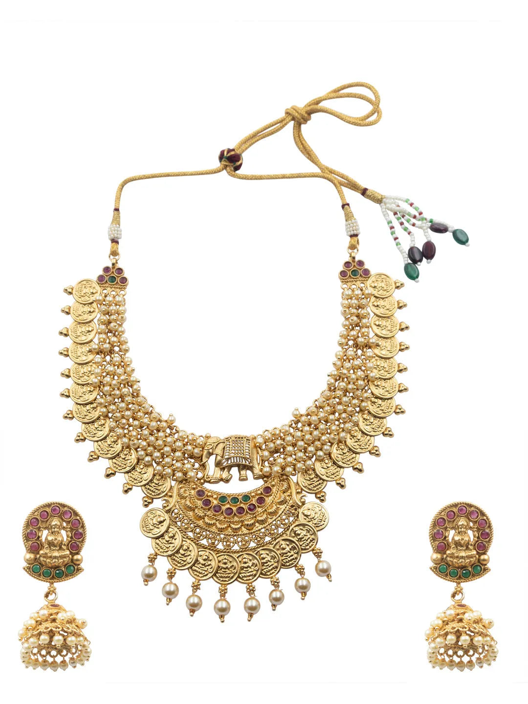 Unique Gold Plated Gajanan White Hydra Beads Necklace Set