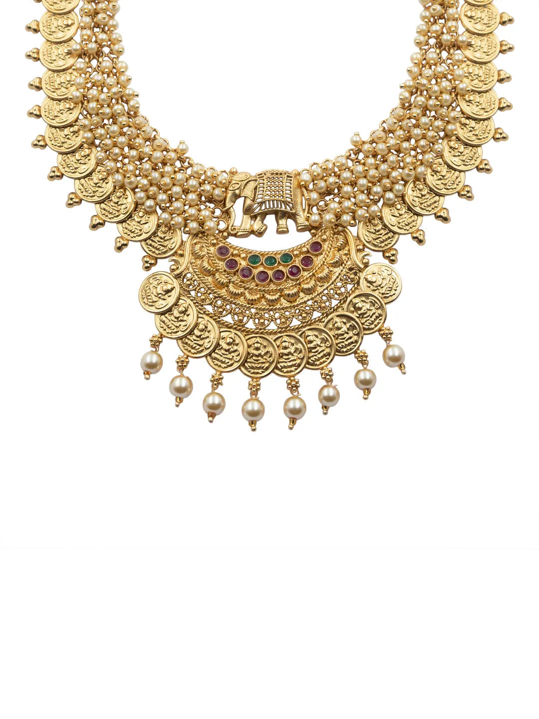 Unique Gold Plated Gajanan White Hydra Beads Necklace Set