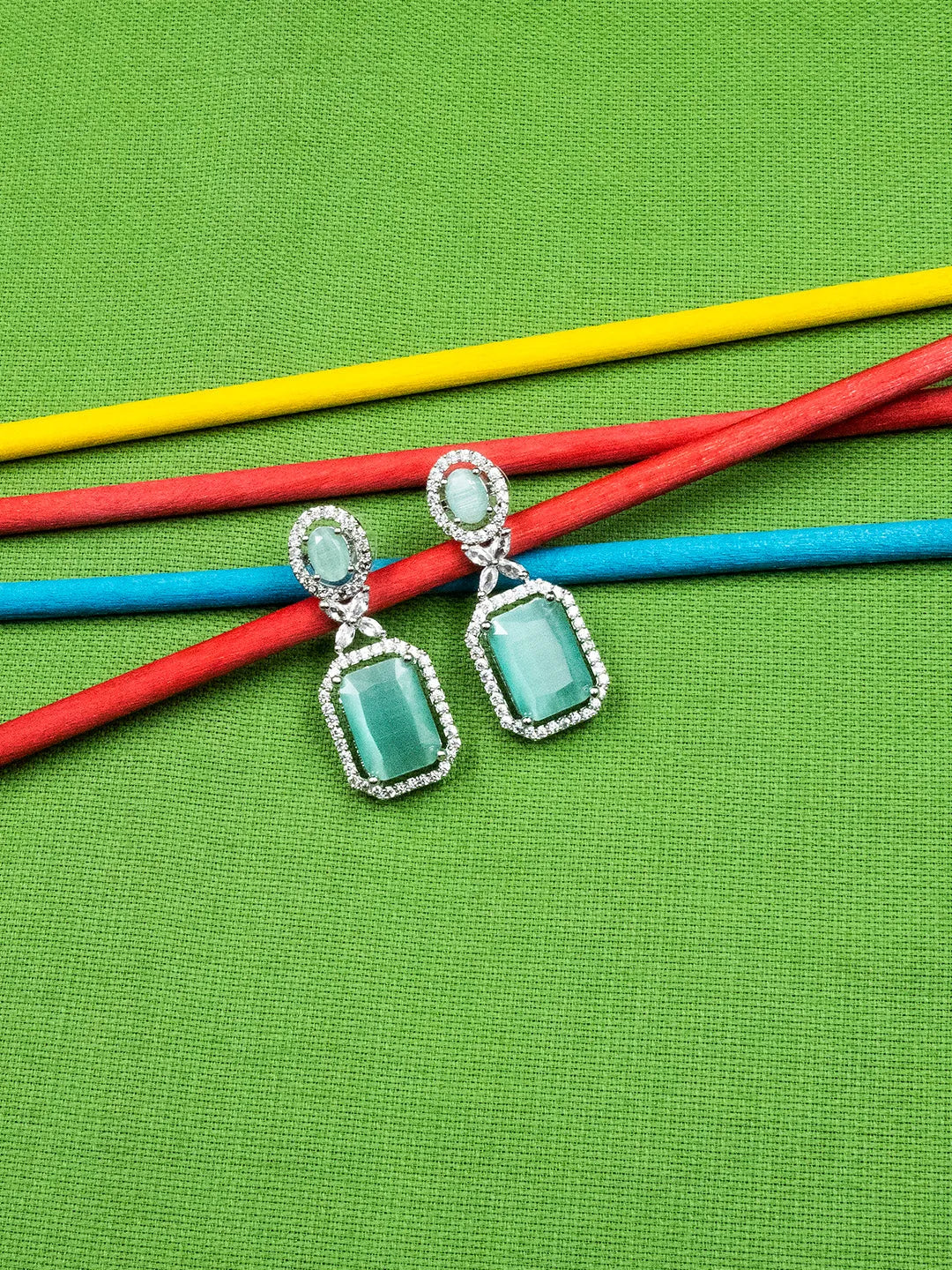 Elegant Designer Turquoise CZ AD Party Earrings | Sparkle &amp; Style