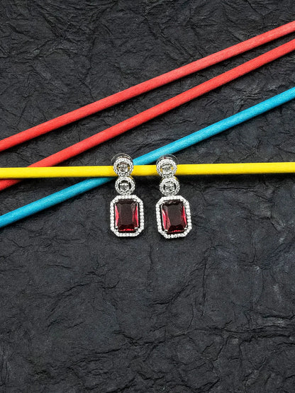 Silver Plated Minimalist Red CZ Stud Earrings