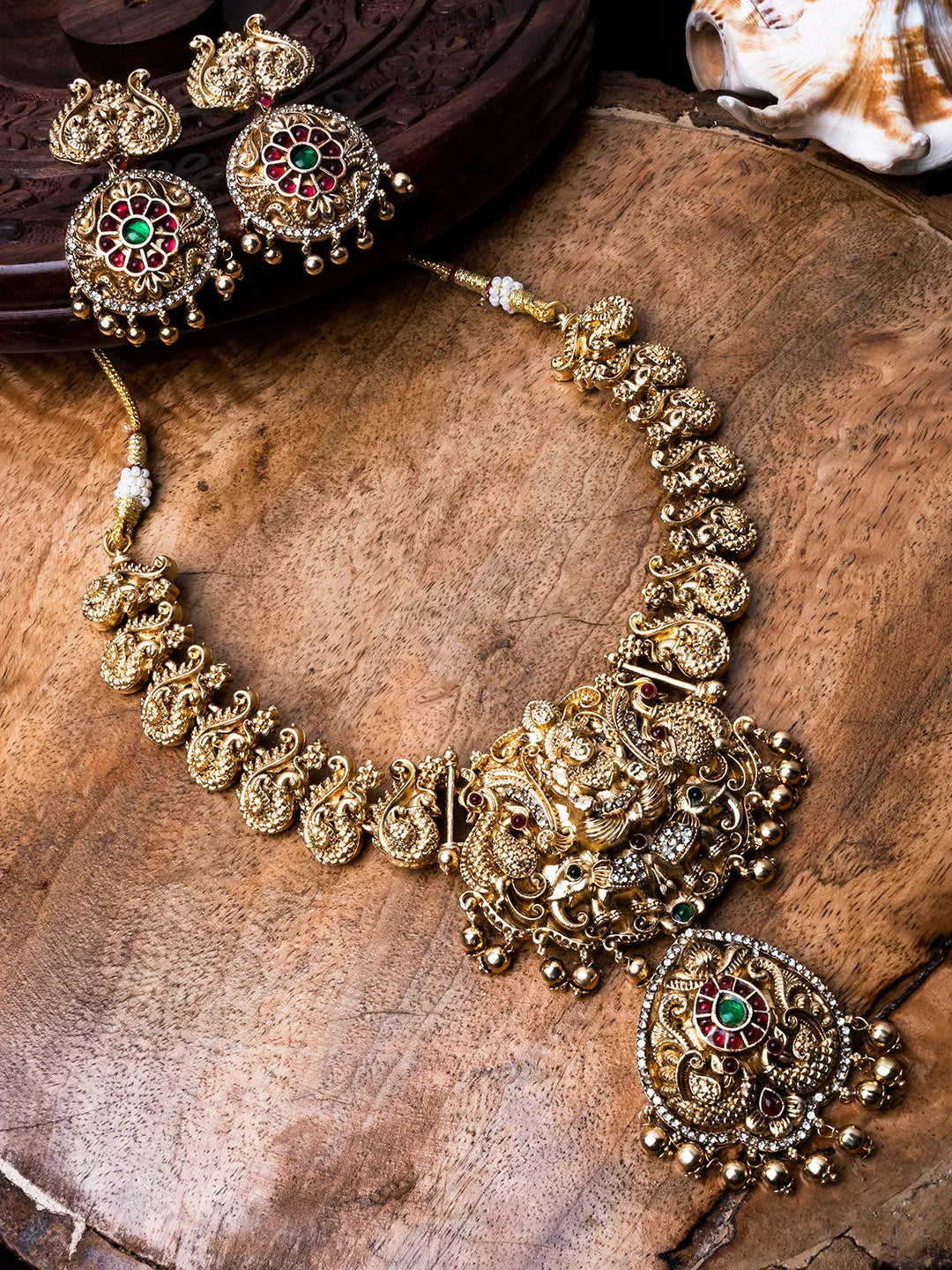 Traditional Gold Plated Lakshmi Gaj Necklace Set