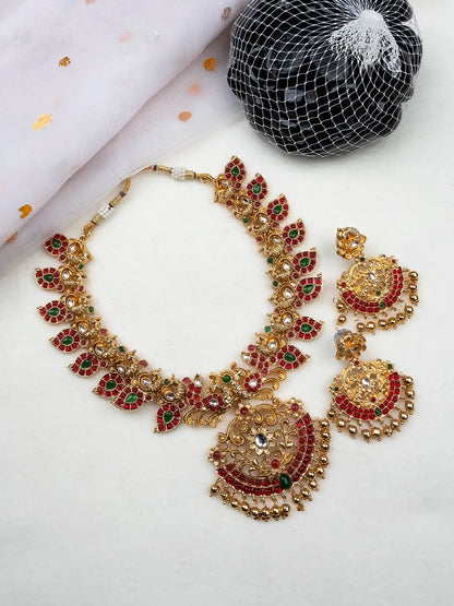 Gold Plated Ruby Green Mango Patti Necklace Set