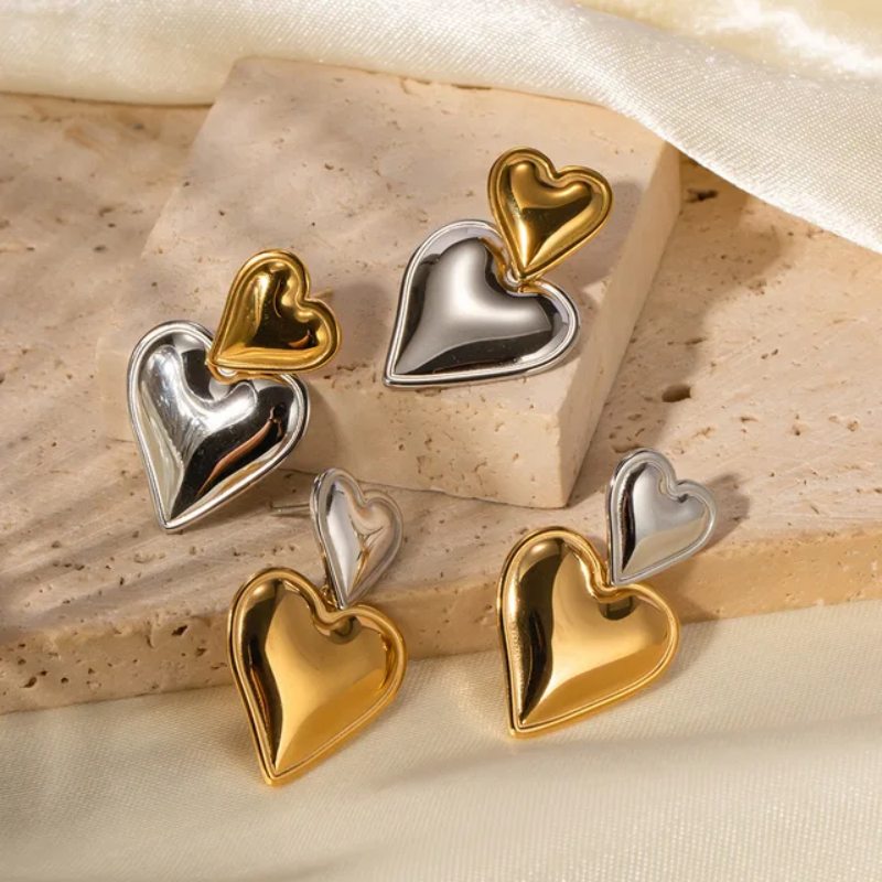 Dual Heart Drop Earrings