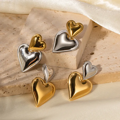 Dual Heart Drop Earrings