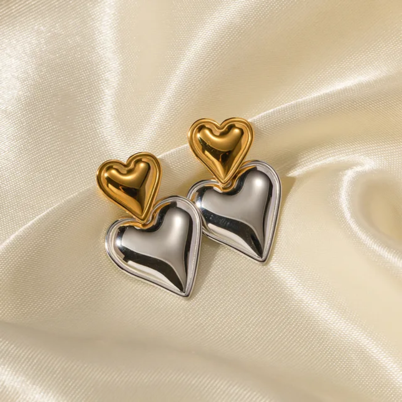 Dual Heart Drop Earrings