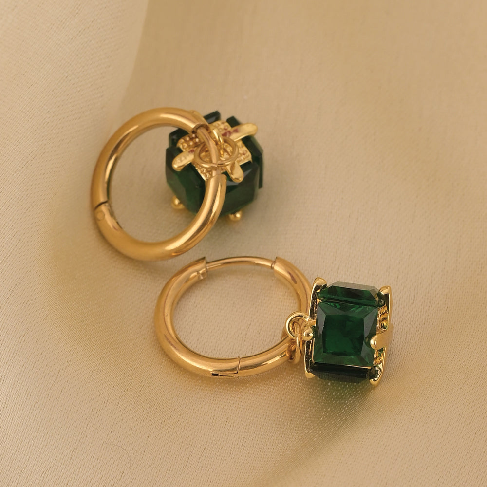 Antitarnish Emerald Hoop Earrings