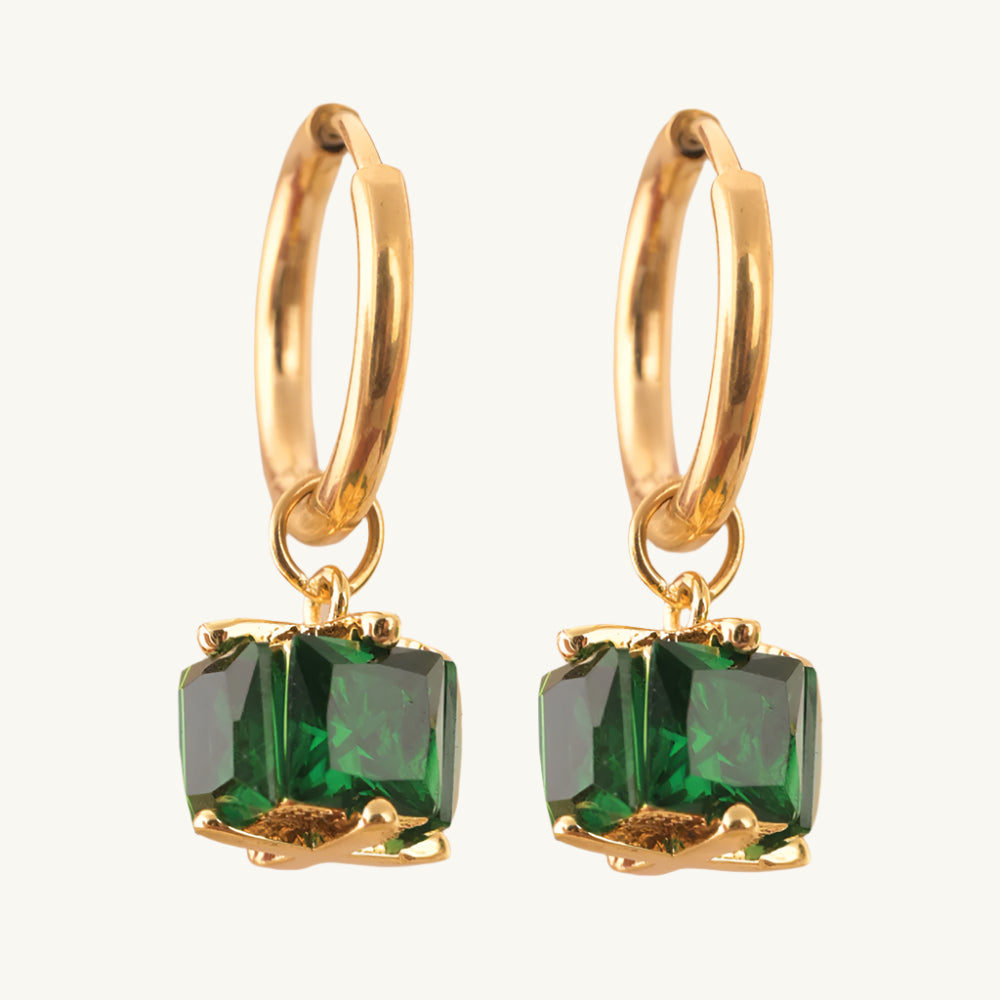 Antitarnish Emerald Hoop Earrings