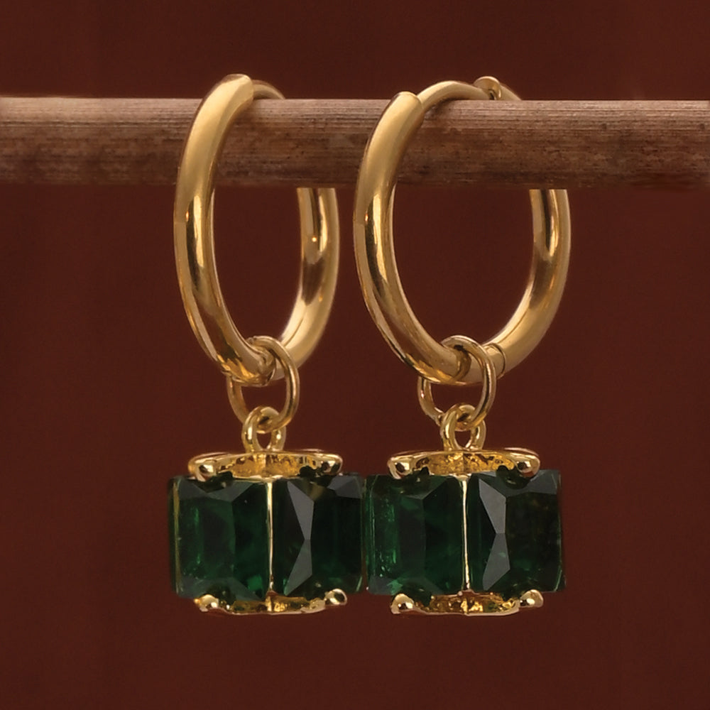 Antitarnish Emerald Hoop Earrings