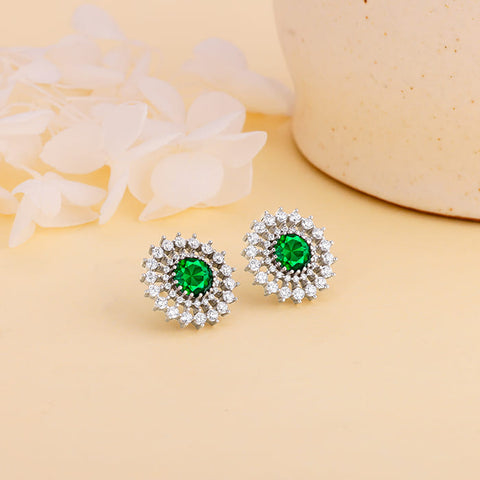 Sterling Silver Zircon Emerald Sunshine Studs