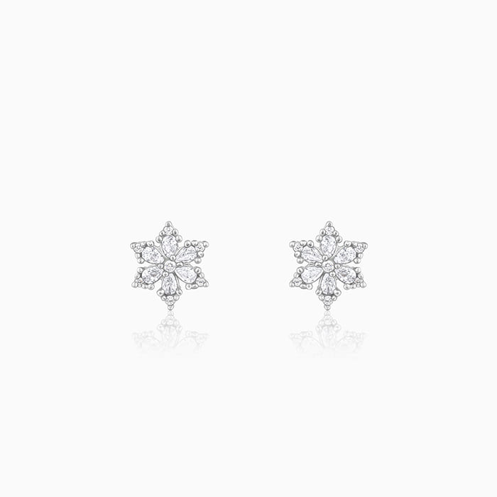 925 Sterling Silver Flowery Snowflake Studs