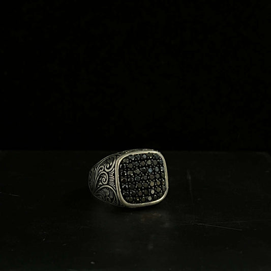 Oxidised Ice Black Sterling Silver Ring For Men