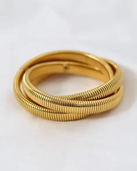 Fuschianet Flexible Waterproof Golden Spiral Triple Layer Hoop Bangle Bracelet - 3