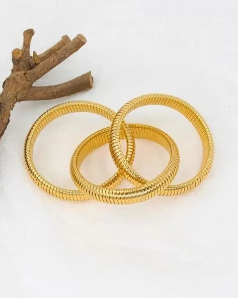 Fuschianet Flexible Waterproof Golden Spiral Triple Layer Hoop Bangle Bracelet - 4