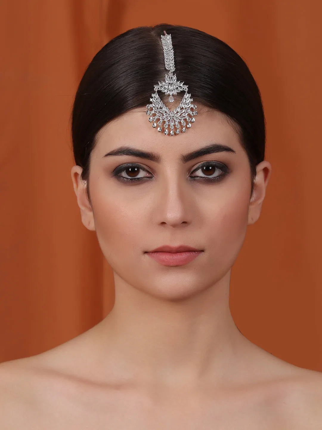 Unique Silver AD CZ Studded Chandbali Style Maangtika | Perfect Wedding Hair Accessory