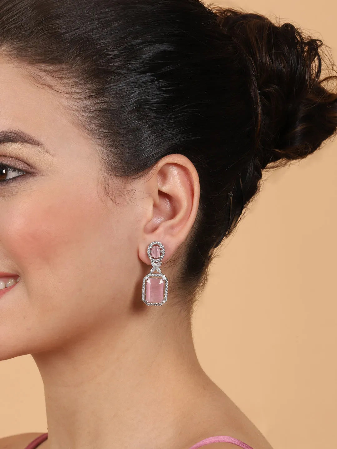 Elegant Designer Pastel Pink CZ AD Party Earrings | Sparkle &amp; Style