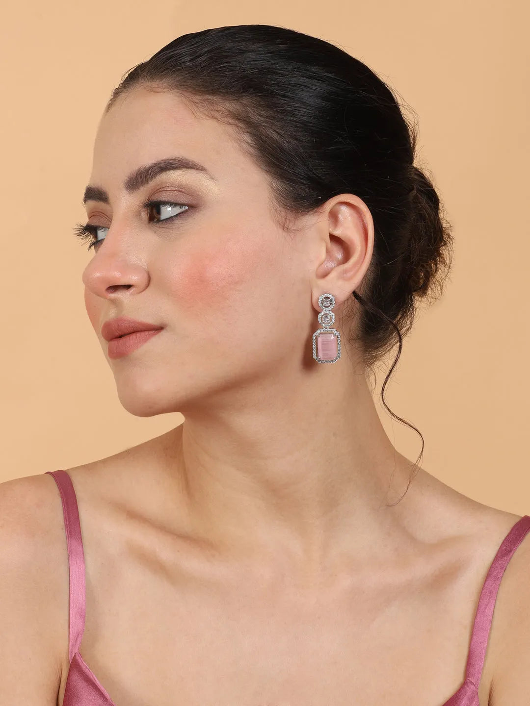 Silver Plated Minimalist Pastel Pink CZ Stud Earrings