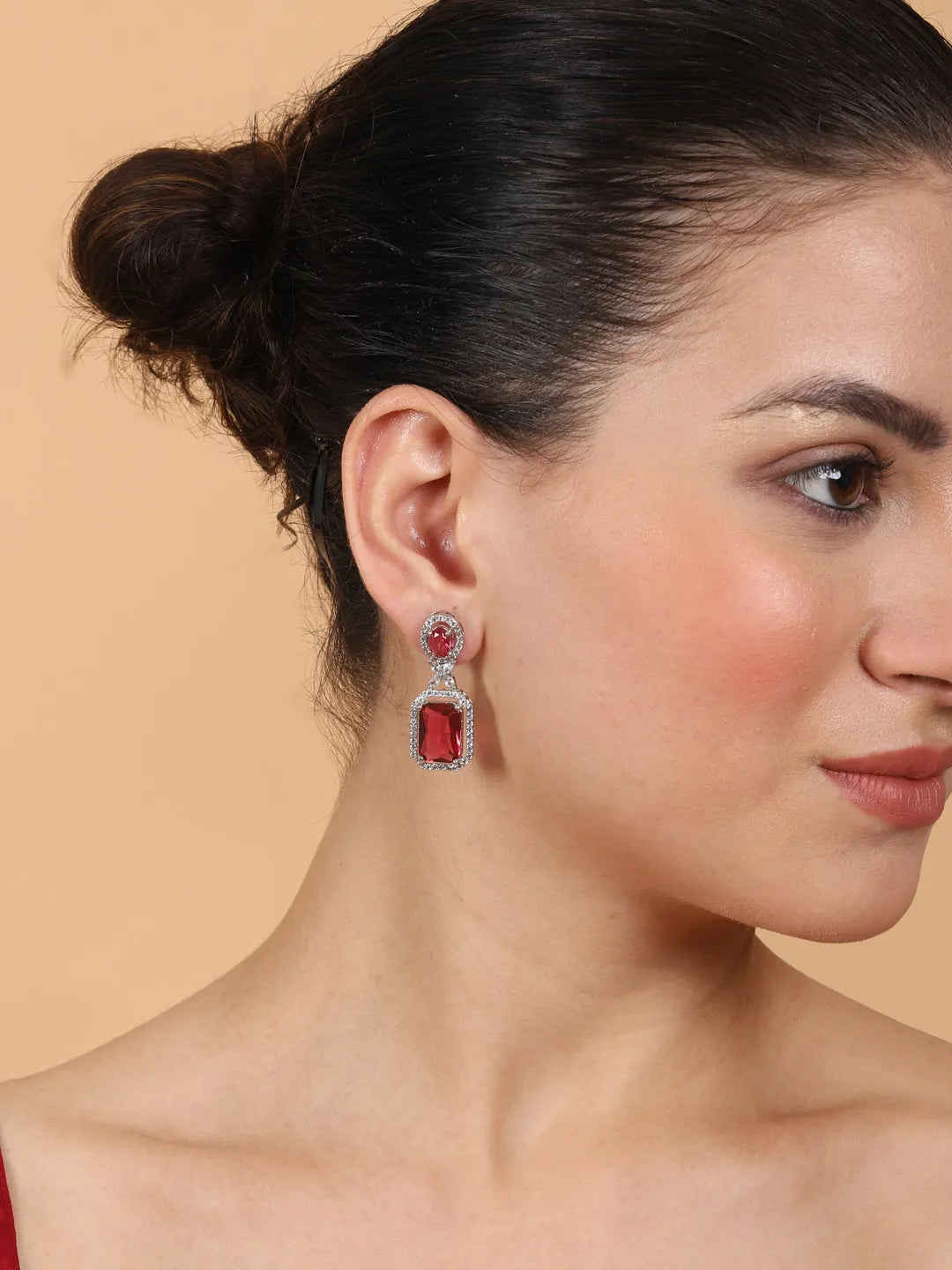 Elegant Designer Red CZ AD Party Earrings | Sparkle &amp; Style