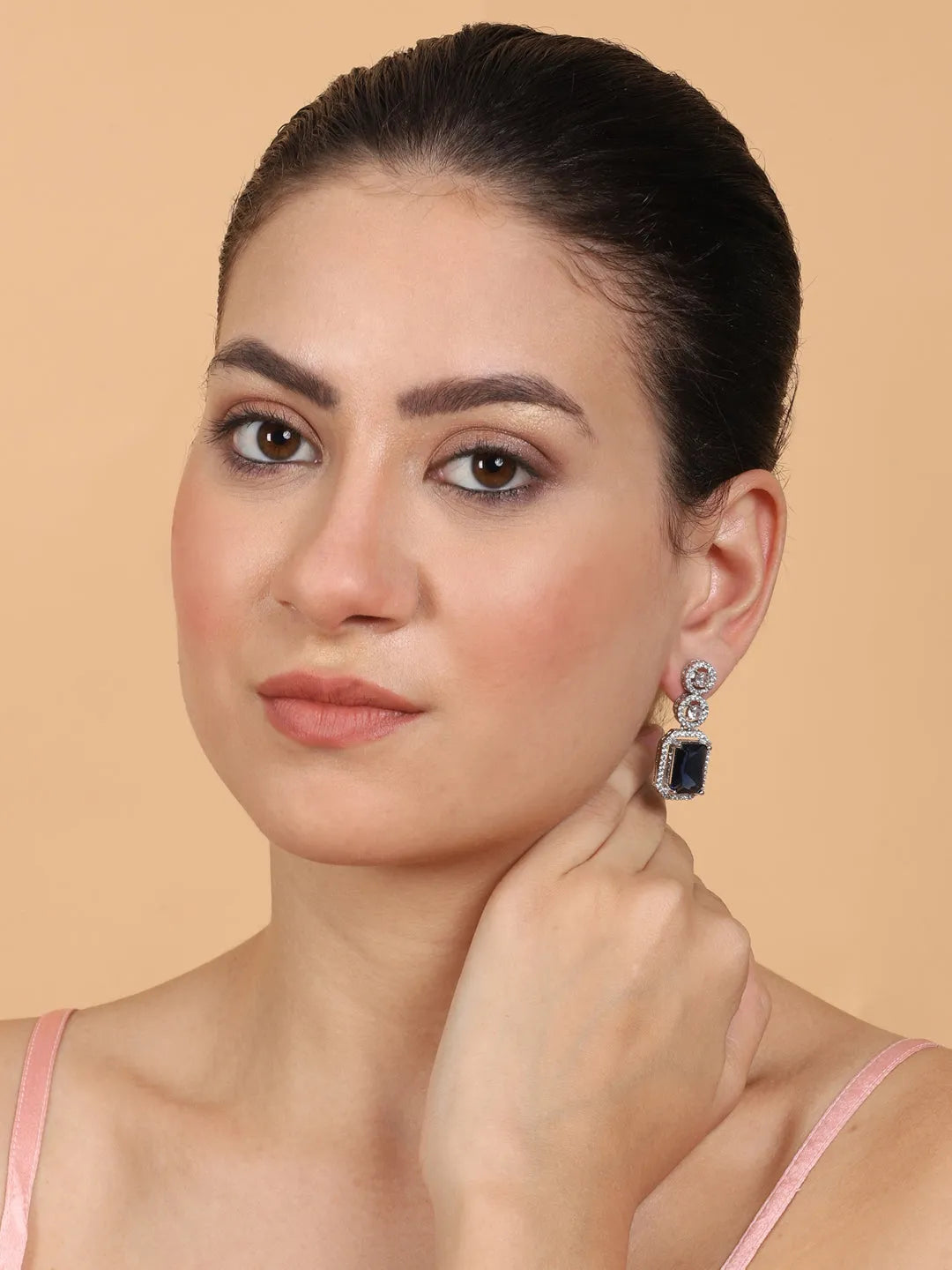 Silver Plated Minimalist Blue CZ Stud Earrings