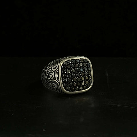 Oxidised Ice Black Sterling Silver Ring For Men